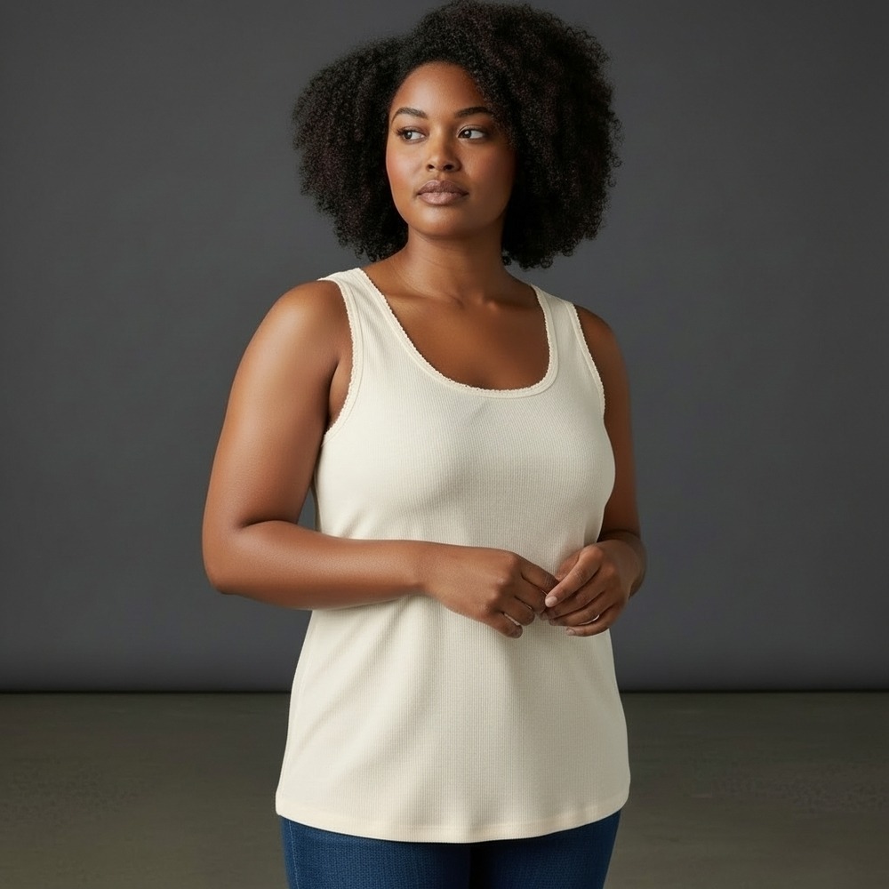 Studio Works Women's 3X Minimalist White Cotton Blend Basic Tank Top  Comfort